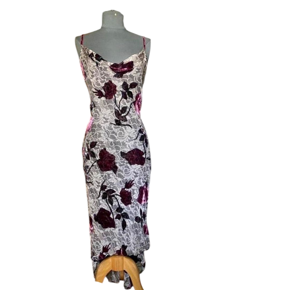 Patsy Seddon Phase Eight Silk Floral Lace Midi Dress. Black& Purple.